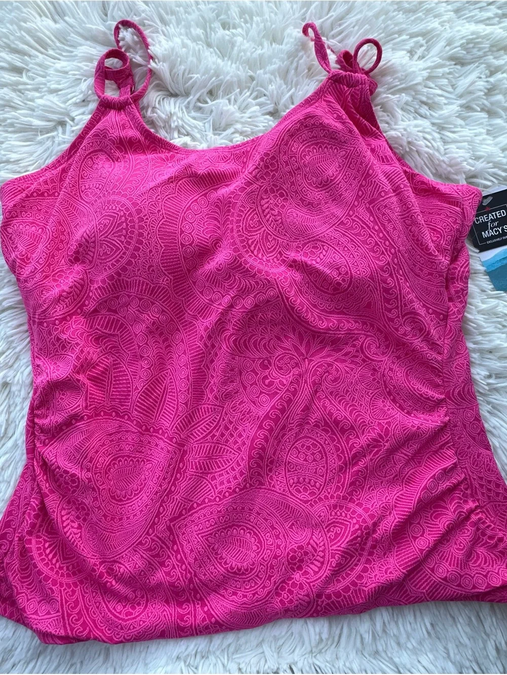 Swim Solutions Bright Pink Paisley Tankini top - Picture 7 of 12